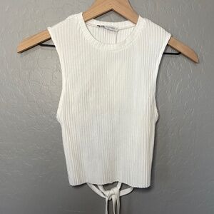 Zara White Ribbed Back Less Tie Back Tank‎ NWT Size M